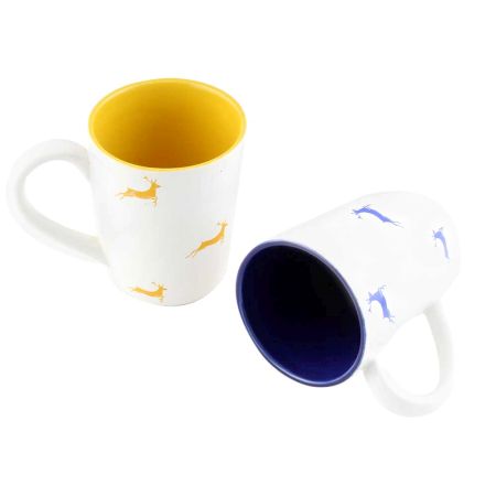 Navy Blue & Yellow Running Deer Decorative Handcraft Ceramic Coffee Mug